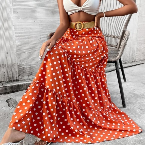 Multicolor Boho Polka Dot Print Ruffle Hem Skirt summer style - Picture 4 of 5